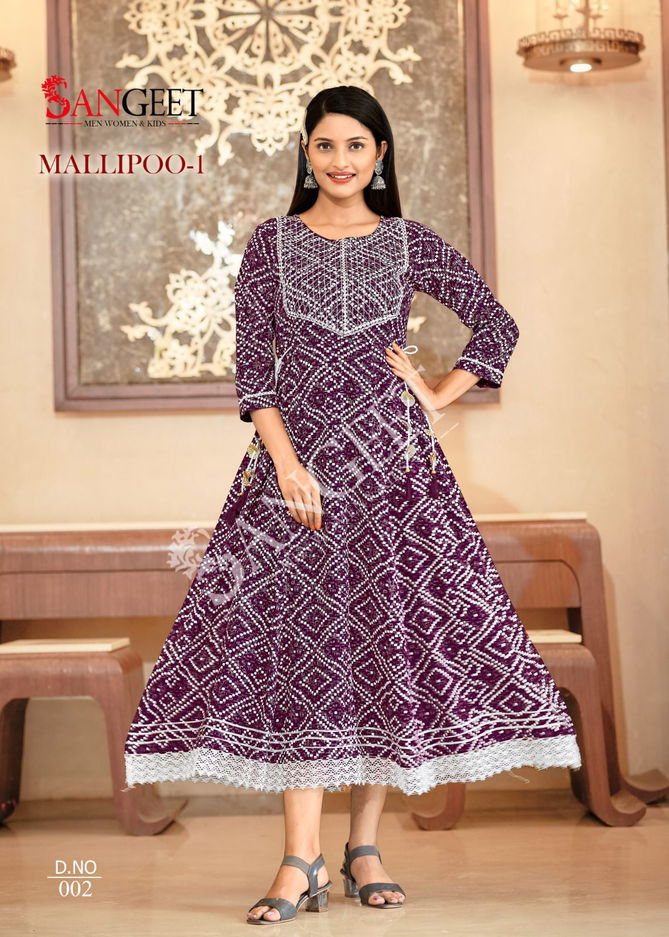 Mallipoo 1 By Sangeet 001-006 Anarkali Kurtis Catalog